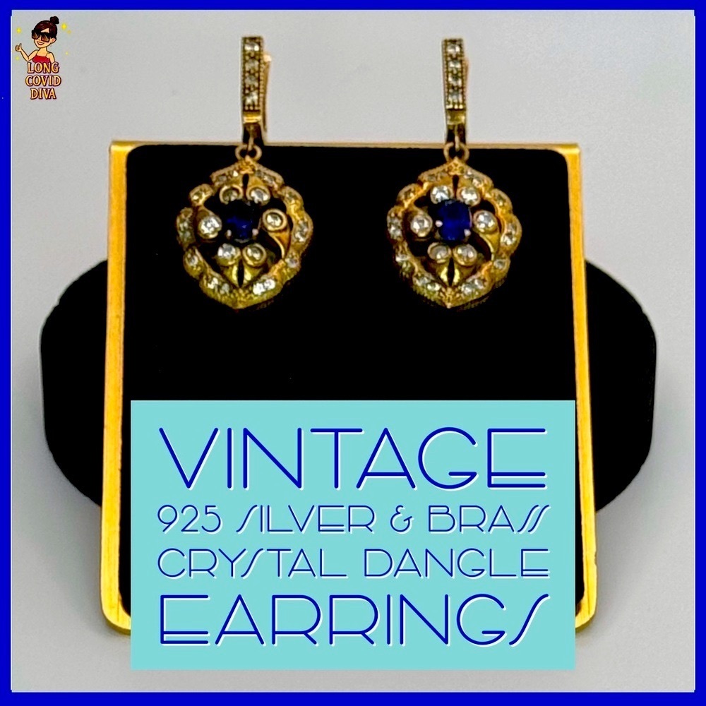 RARE/EUC/925 Silver & Brass/Clear & Sapphire Blue/Crystal/Dangle Earrings💙✨